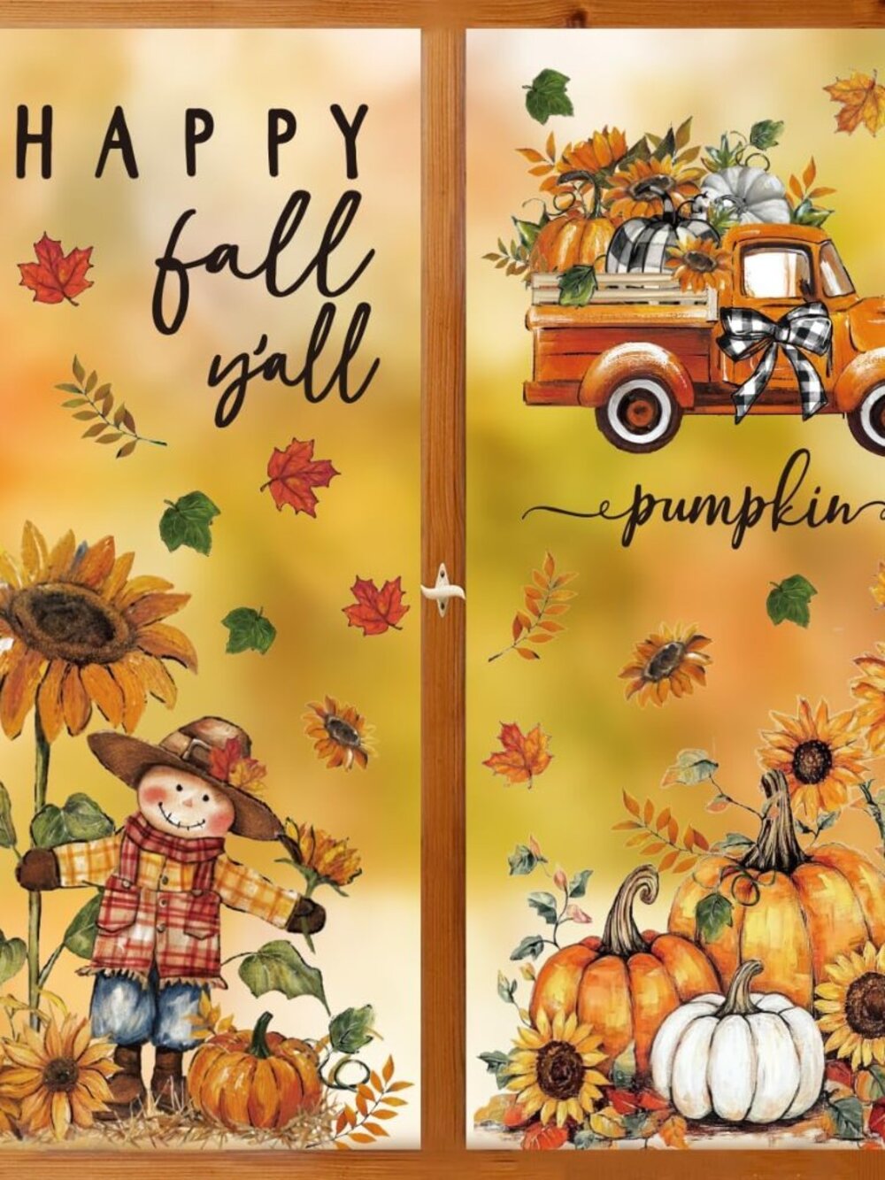 36Pcs Fall Thanksgiving Window Clings, Scarecrow Sunflower Pumpkin
